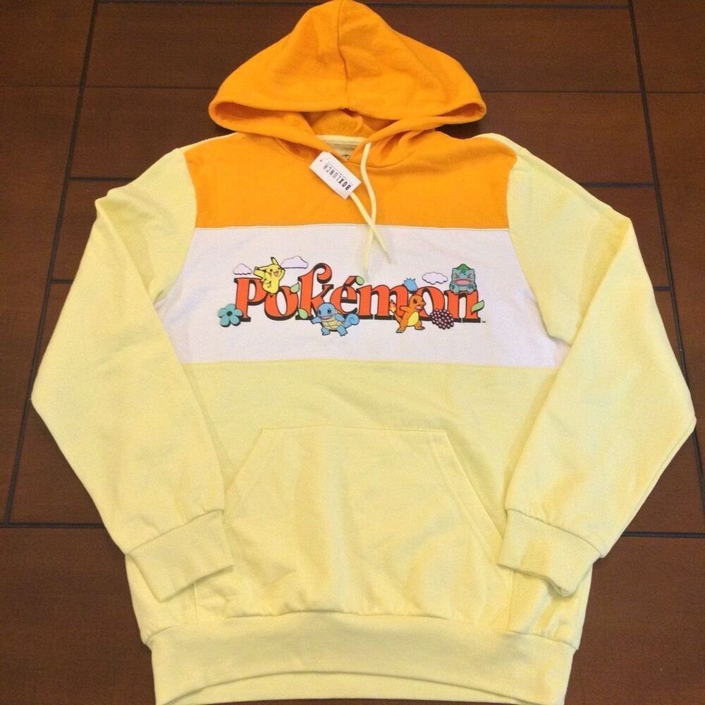 NWT Pokemon font puff panel hoodie yellow medium